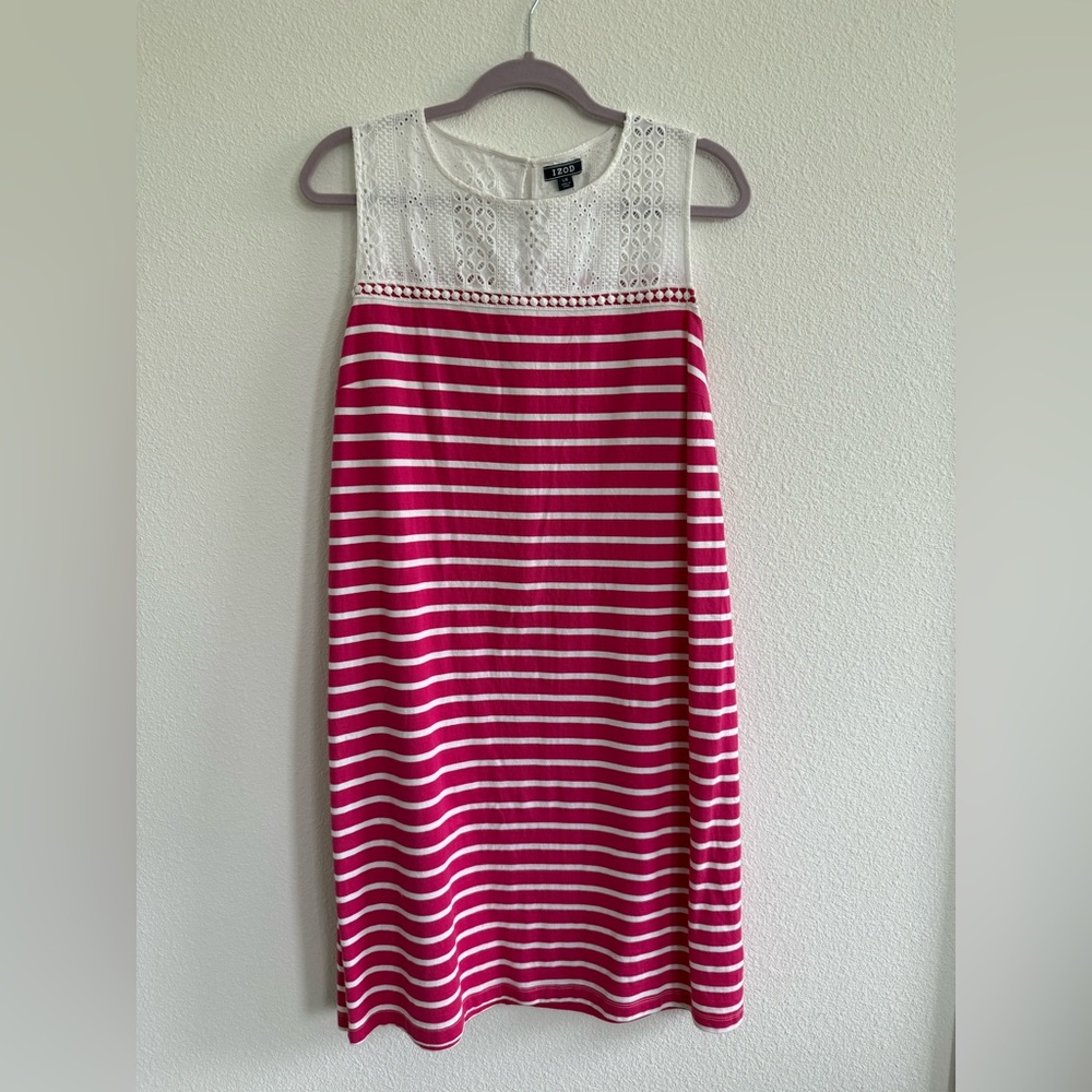 Izod Pink and White Striped Sleeveless Sheath Dress